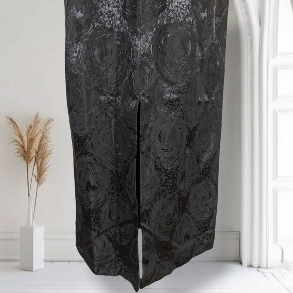 Vintage 60s Jacquard Cocktail Formal Maxi Dress Size 6 Black Fitted Bombshell - Picture 12 of 15